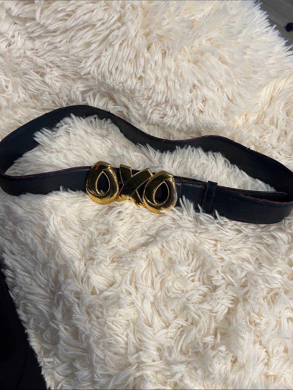 Paloma Picasso Black Leather Belt with Gold Sculptural Buckle